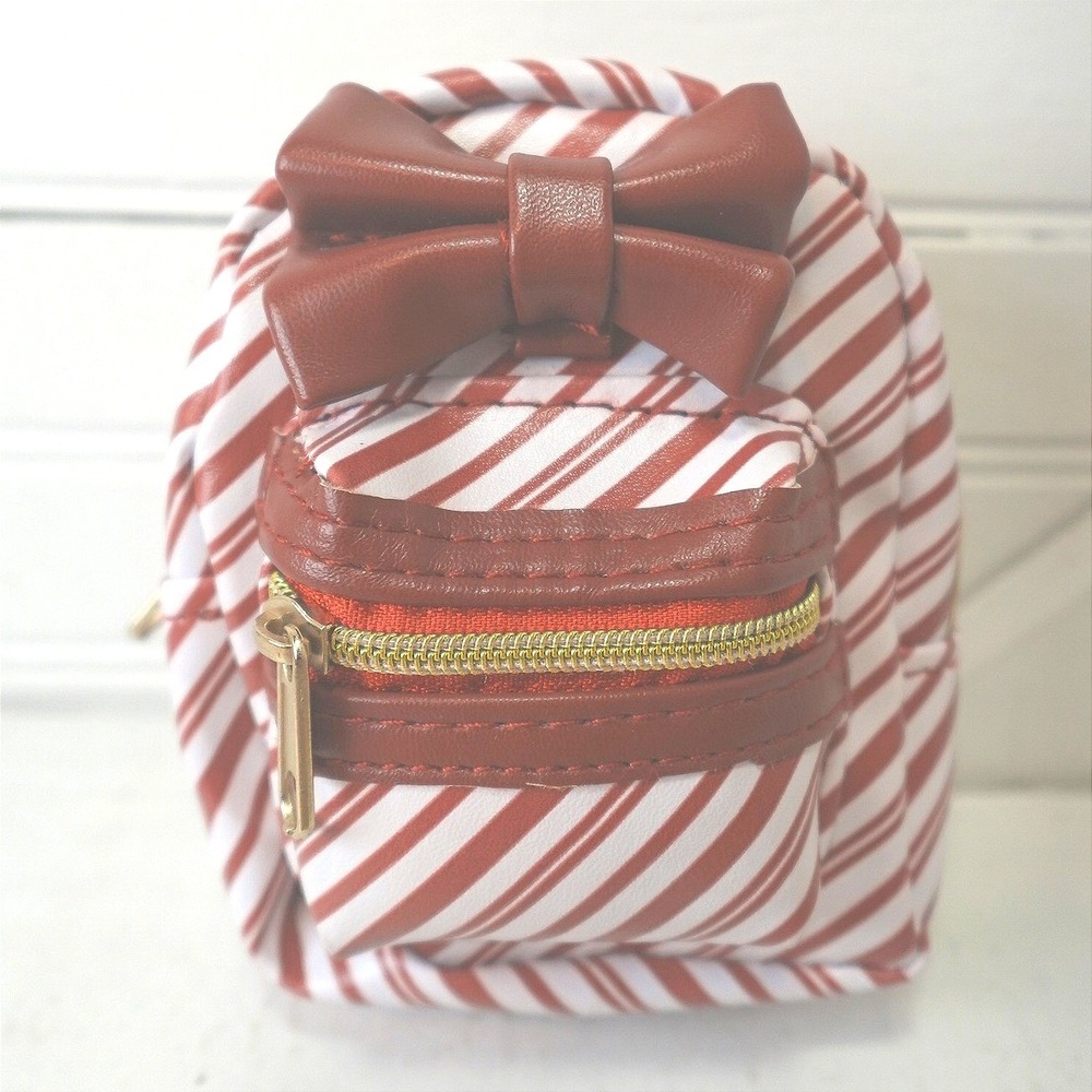 Christmas Mini Backpack Bag Charm 5 inch Candy Cane Striped Zipper Pockets